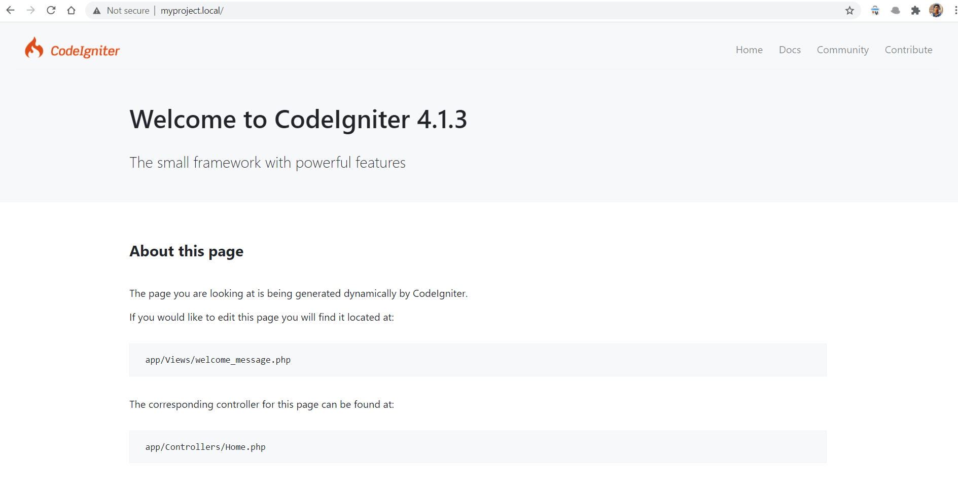 Setup first project in codeigniter 4