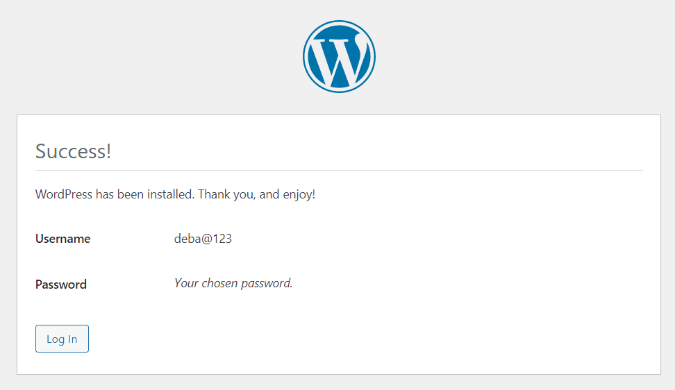 wordpress installation on locahost in windows successful.png