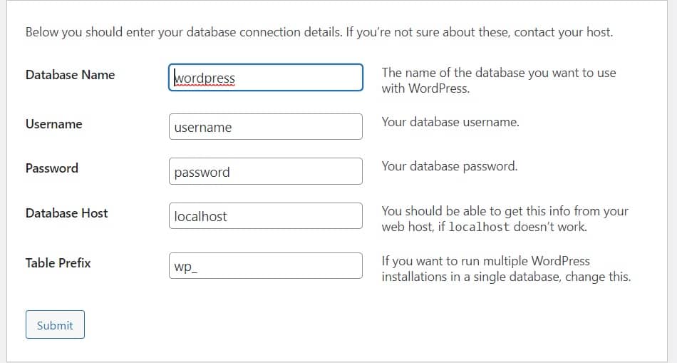 Make database connection for wordpress in localhost in windows