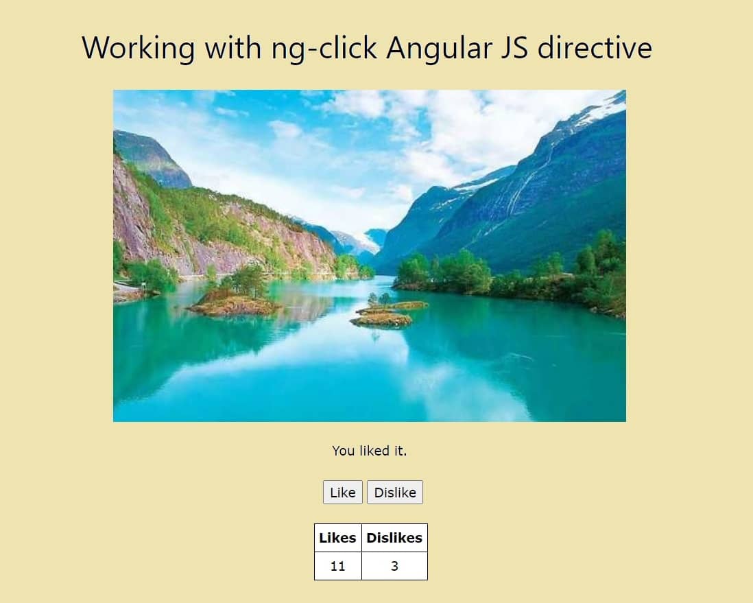 Creating Angular web application with ng-click Angular JS directive to create Like/Dislike Button
